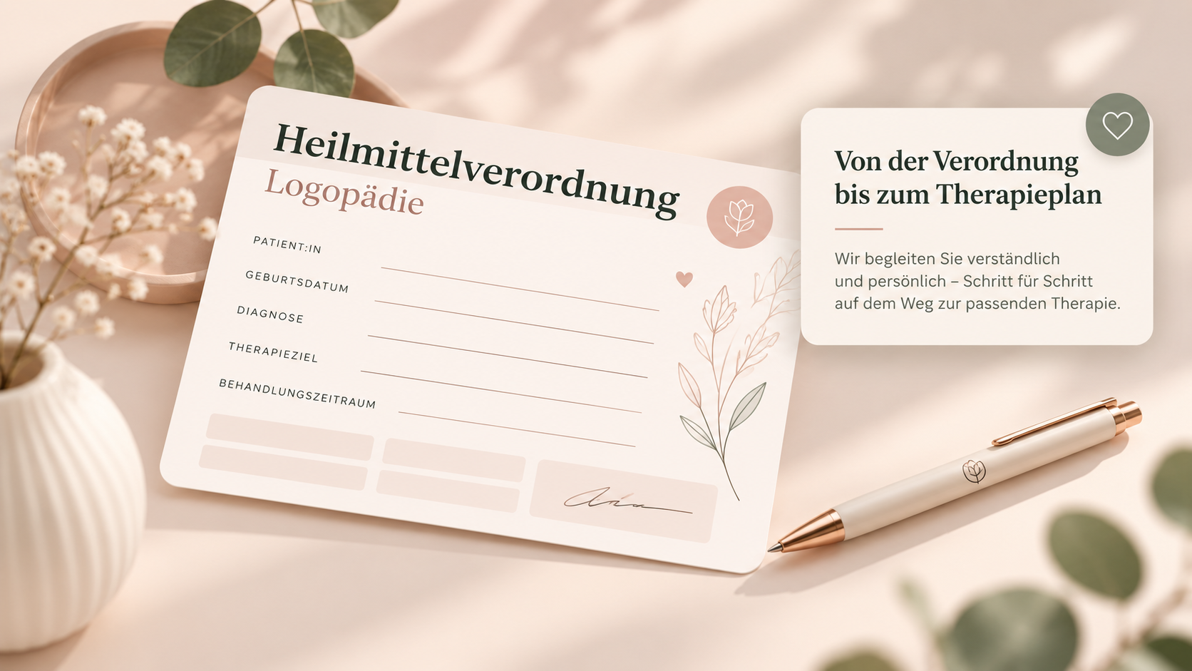 Elegante grafische Darstellung einer Heilmittelverordnung für Logopädie